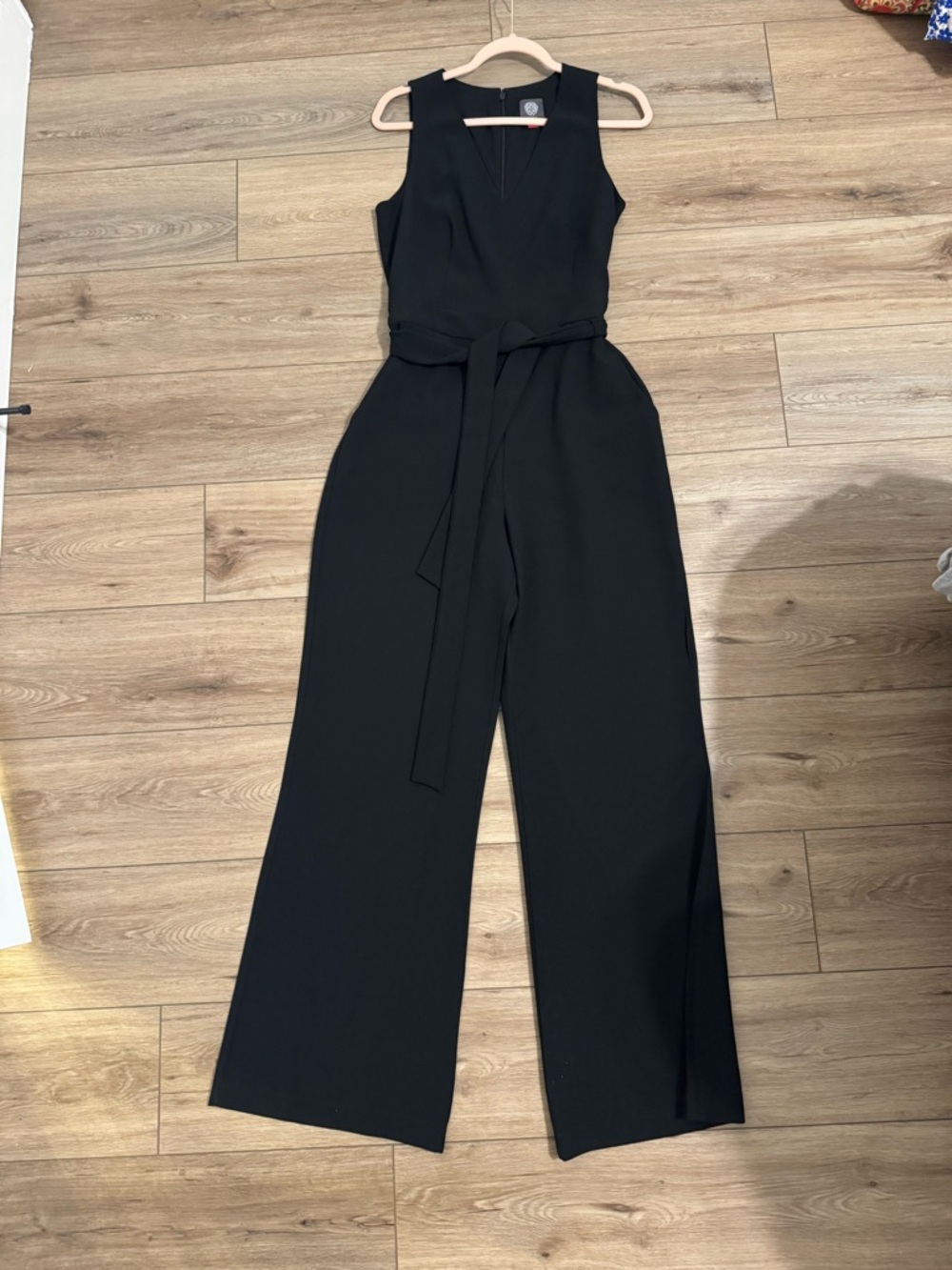 Vince Camuto Black V-Neck Sleeveless Tie-Waist Wide-Leg Jumpsuit